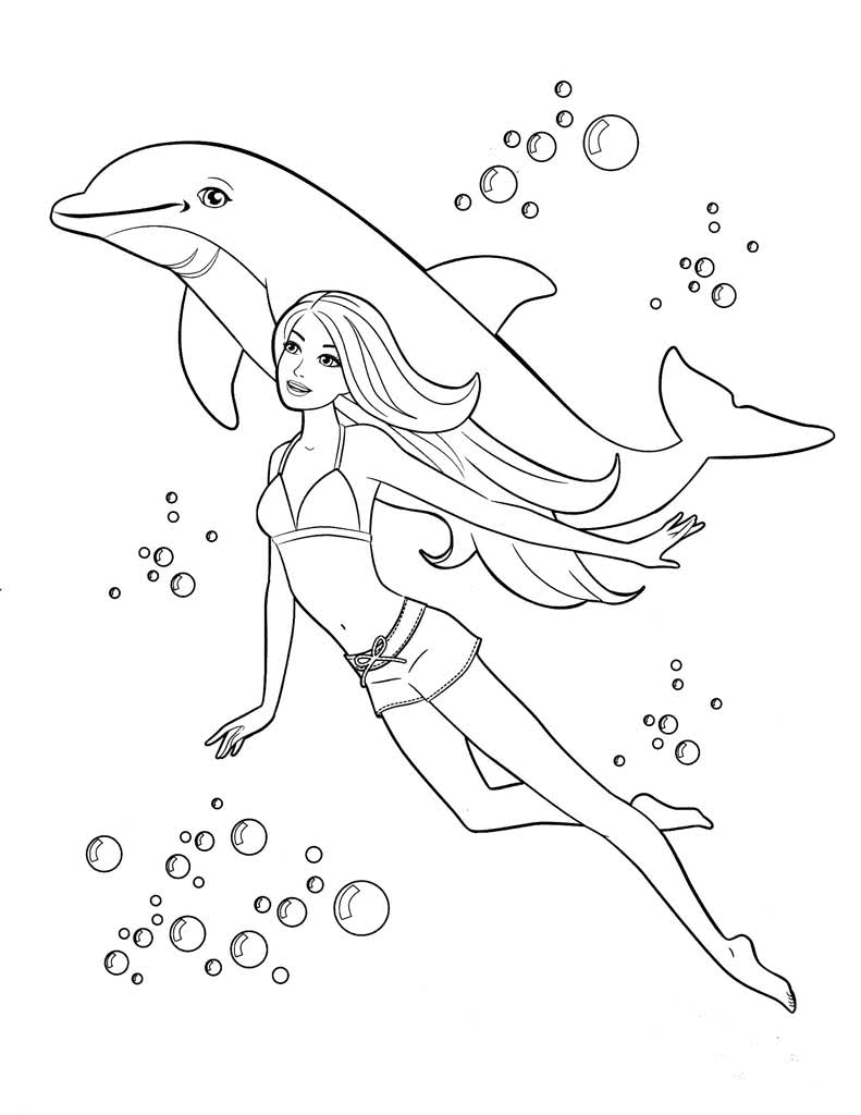 Барби плавает с дельфином