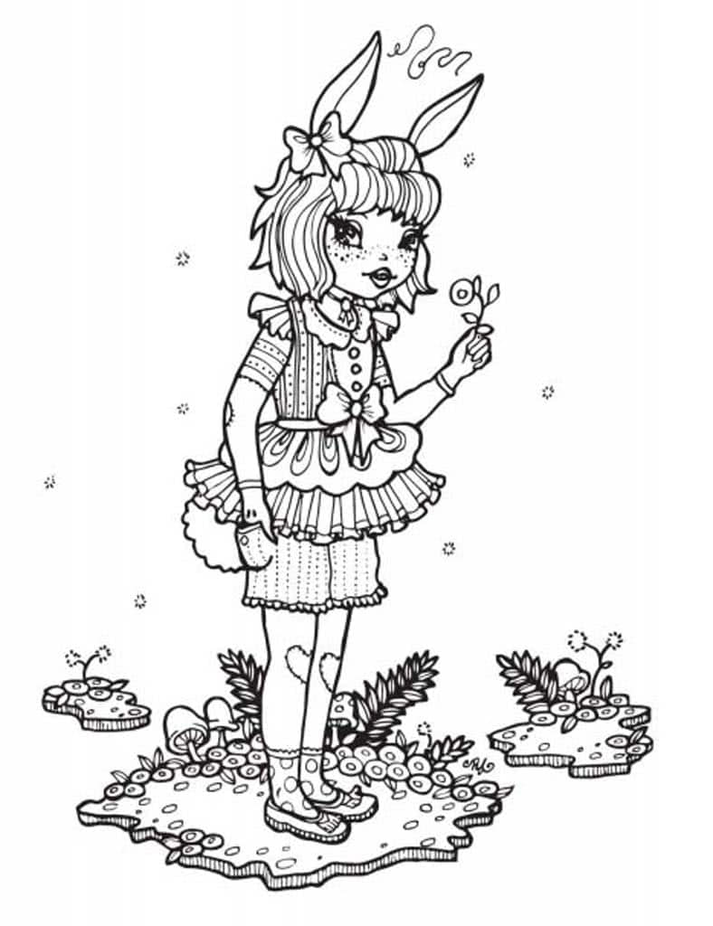 Девочка с длинными кроличьими ушами и цветком