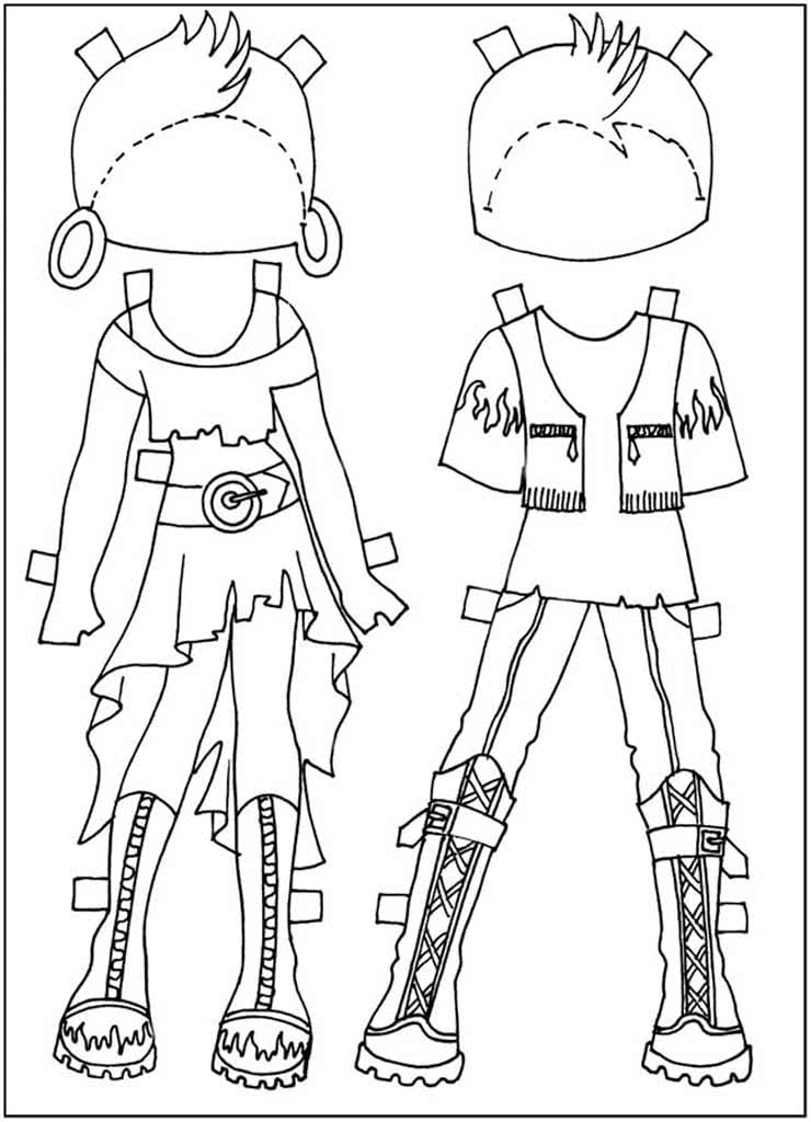 Платье и костюм с грубыми ботинками для куклы из бумаги