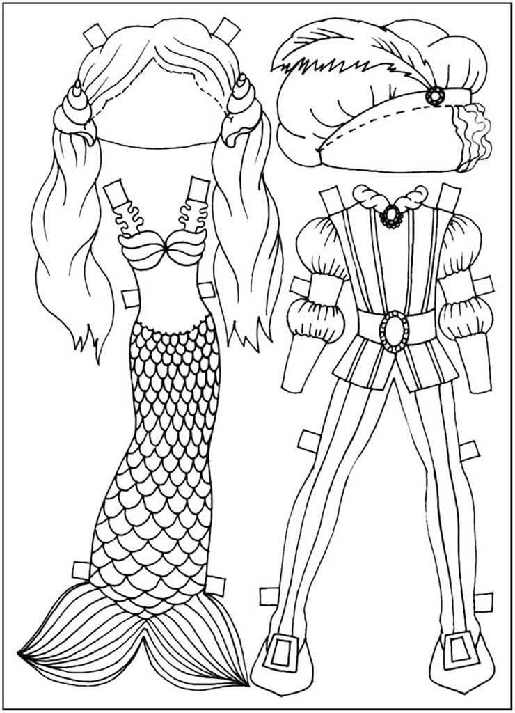 Одежда для бумажных кукол русалка и принц