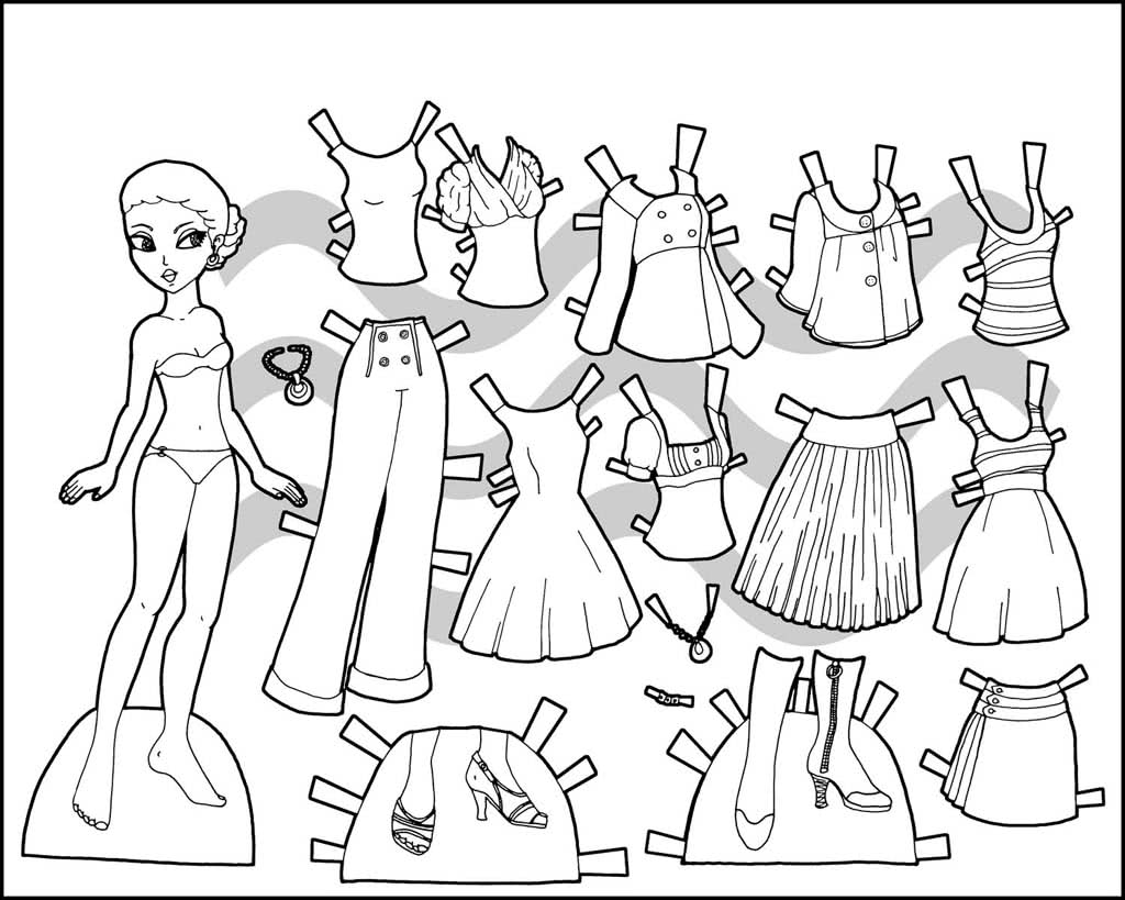 Бумажная кукла и набор костюмов для вырезания