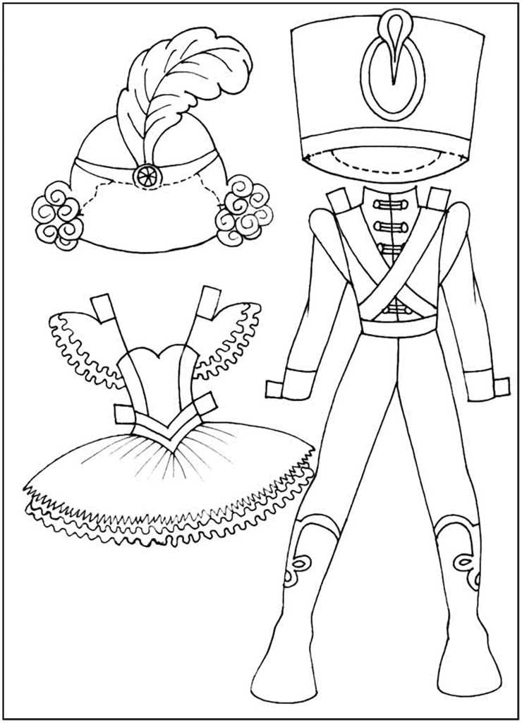 Одежда для бумажных кукол балерина и солдатик