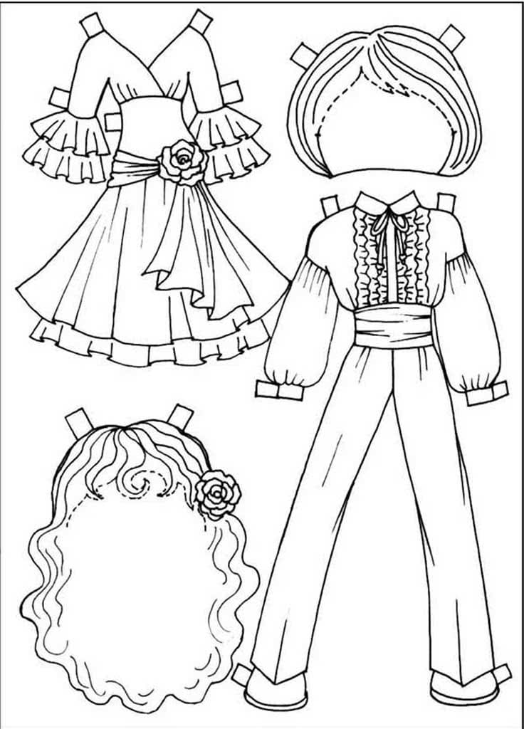 Испанский костюм с париками для кукол из бумаги
