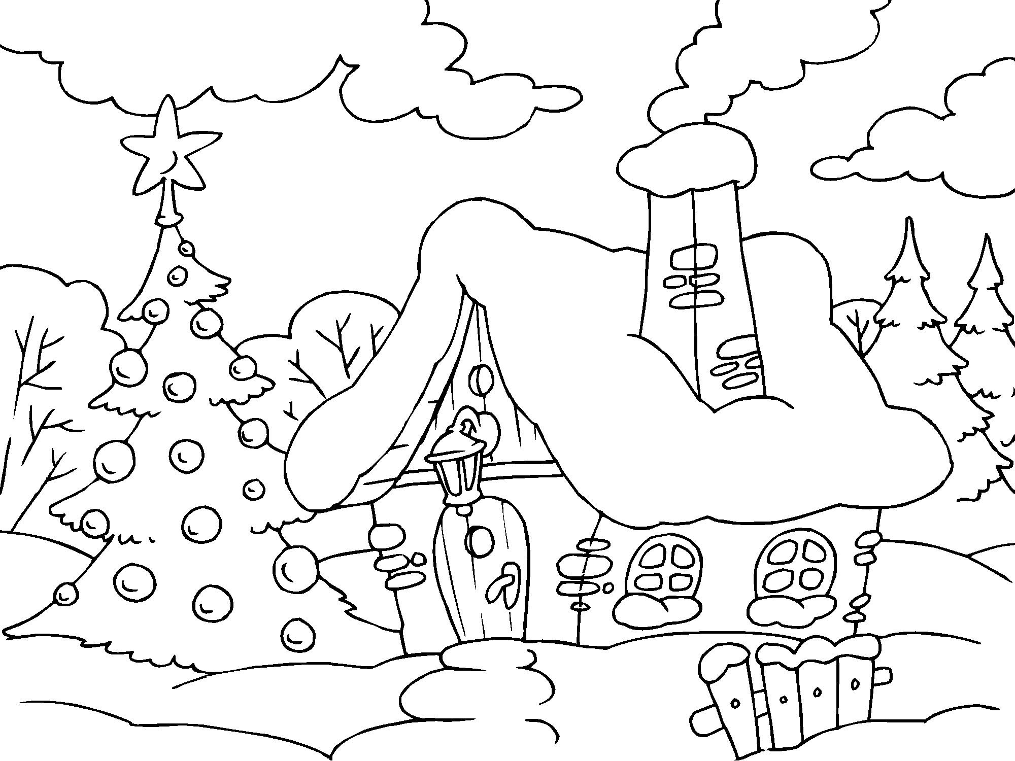 Домик с новогодней елкой