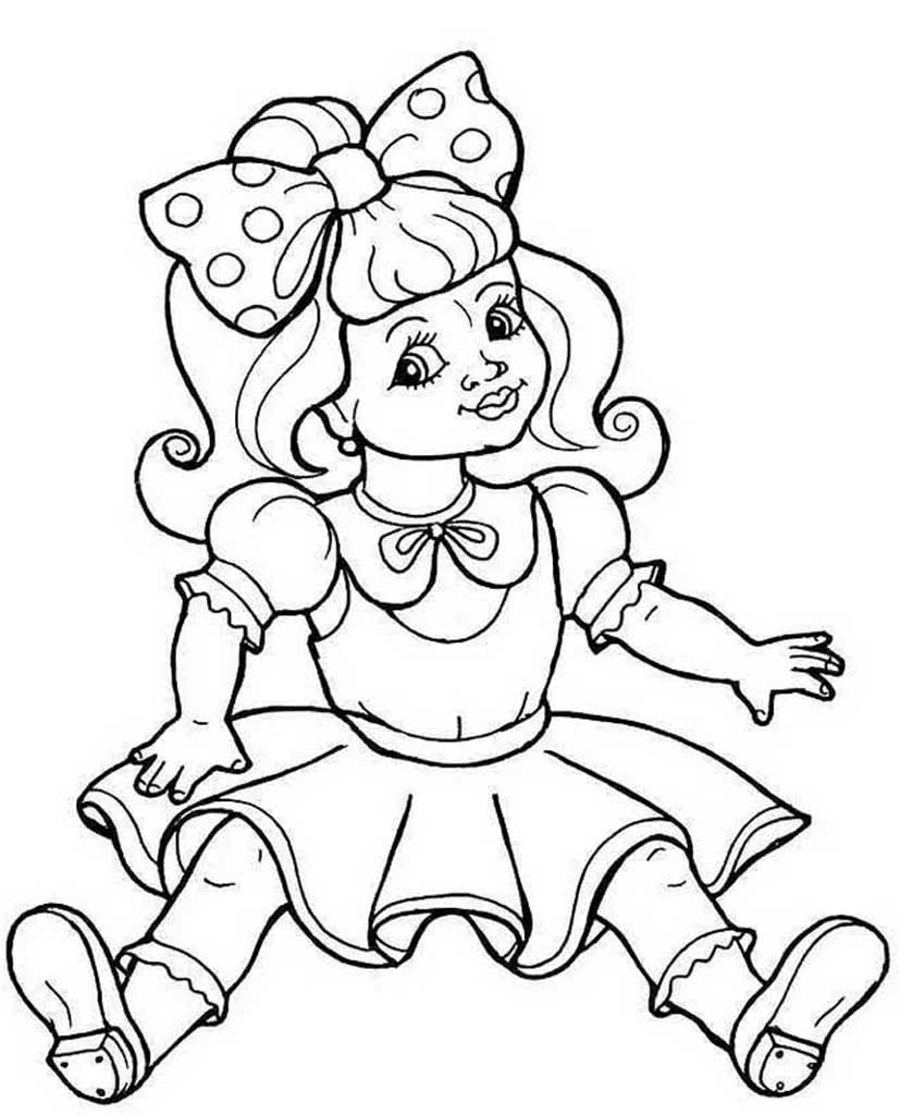 Сидящая кукла с бантом в горошек