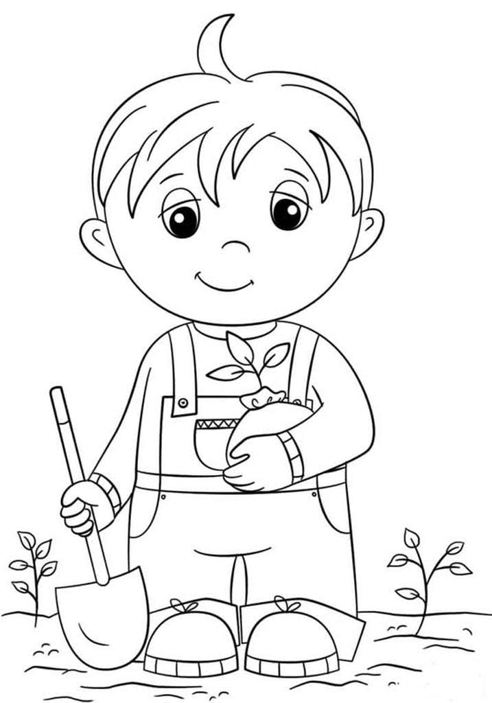 Мальчик с цветком и лопаткой