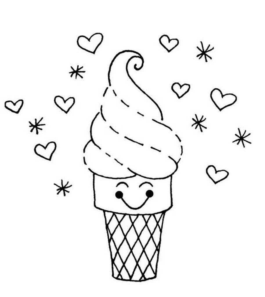 Мороженое в вафельном стаканчике и сердечки