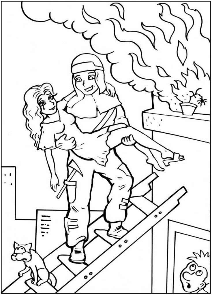 Пожарный спасает девушку