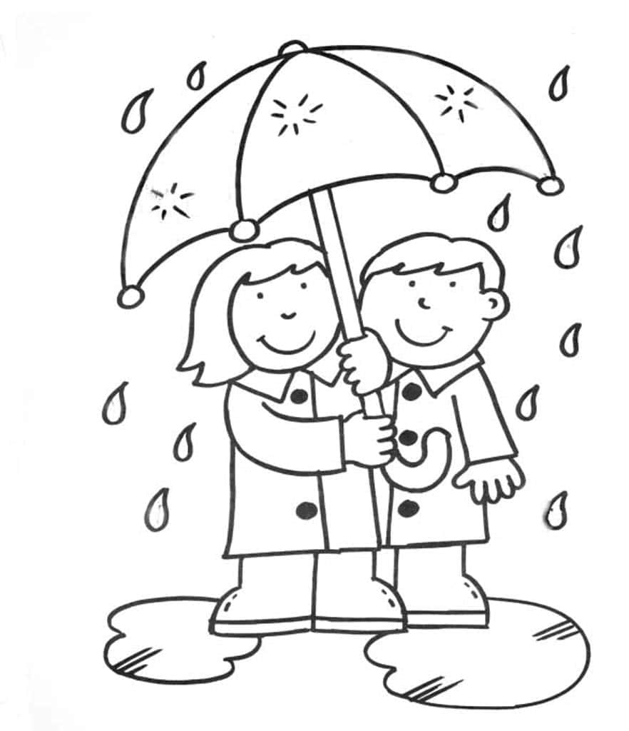 Девочка и мальчик стоят под зонтом