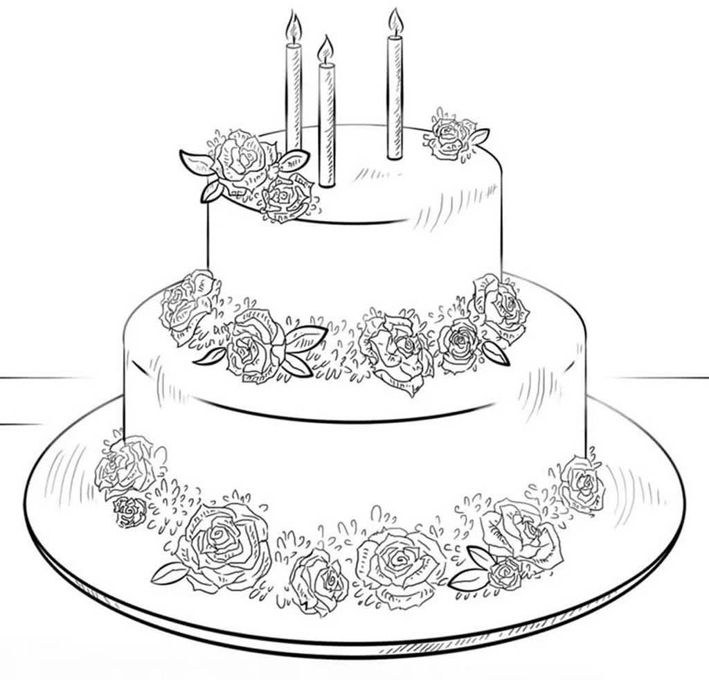 Торт с цветами и тремя свечками