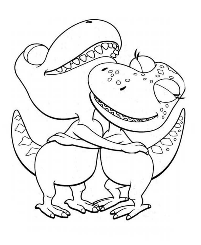 Два милых динозаврика обнимаются