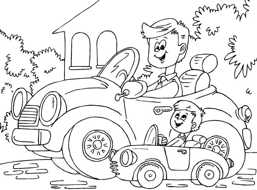 Папа и сын сидят в своих автомобилях