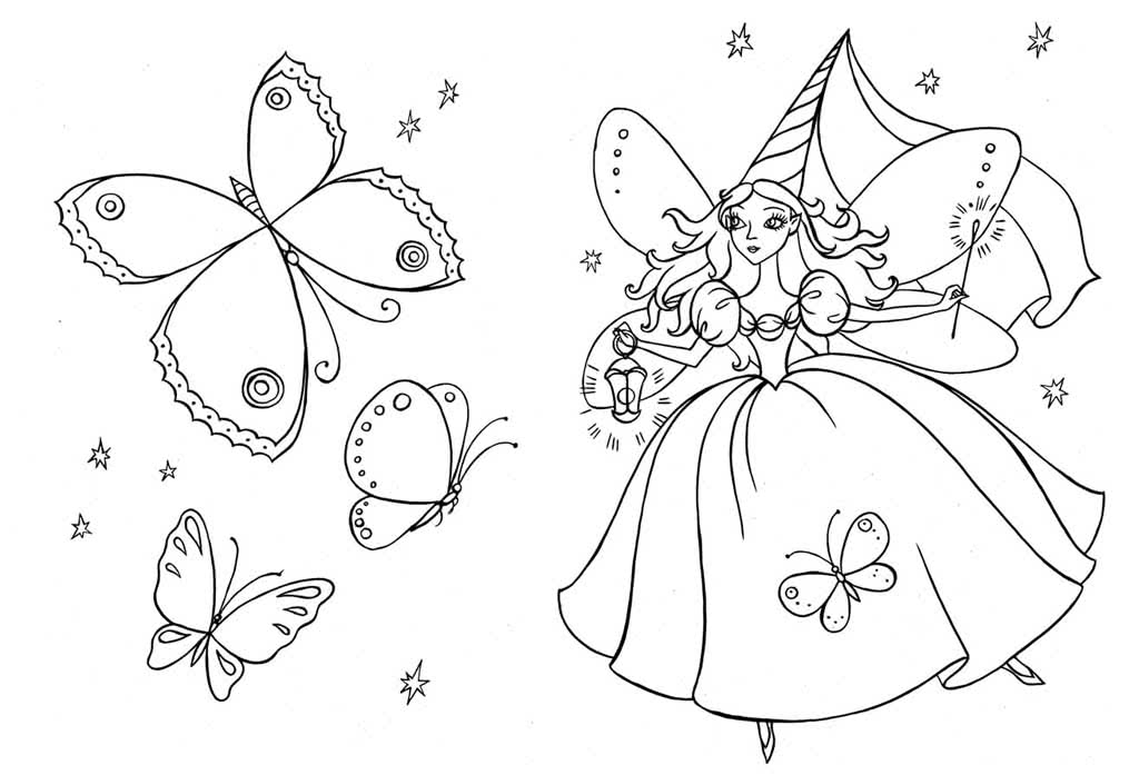 Фея в бальном платье и бабочки