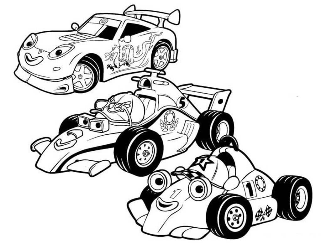Три мультяшных гоночных машинки
