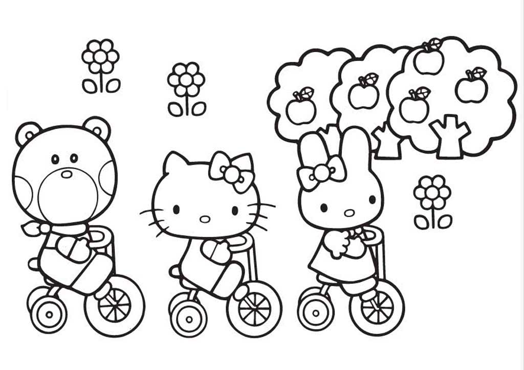 Хелло Китти с друзьями катается на велосипеде
