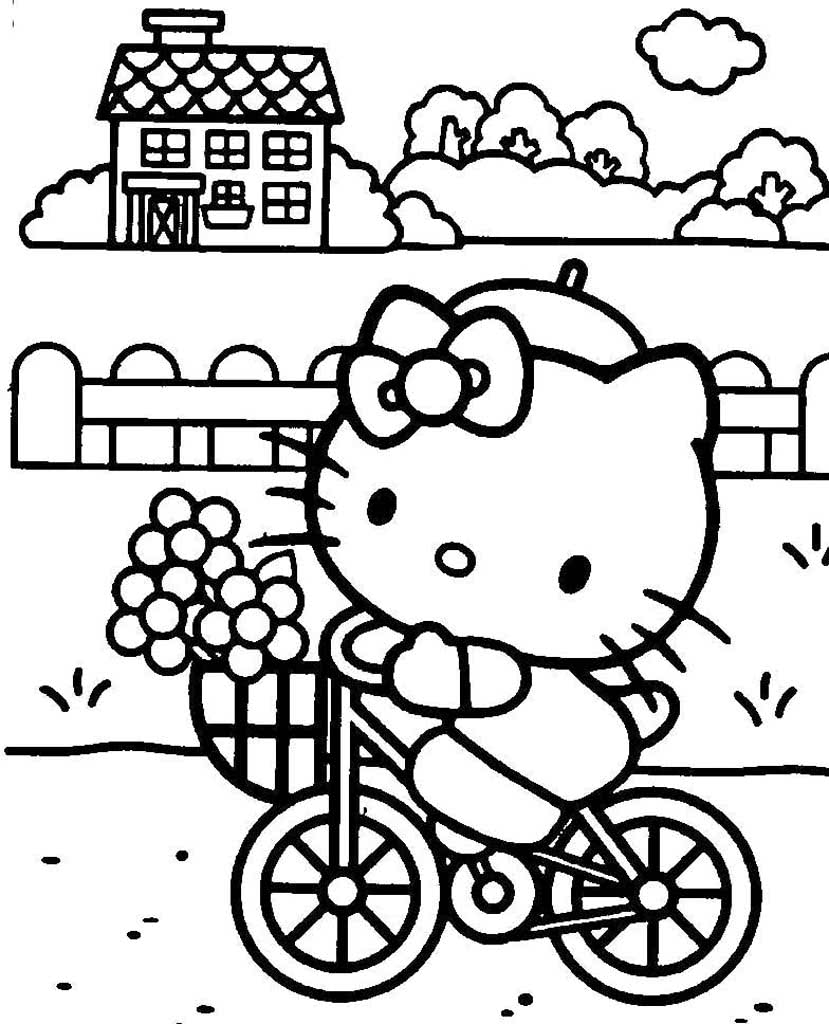 Хелло Китти на велосипеде с цветами