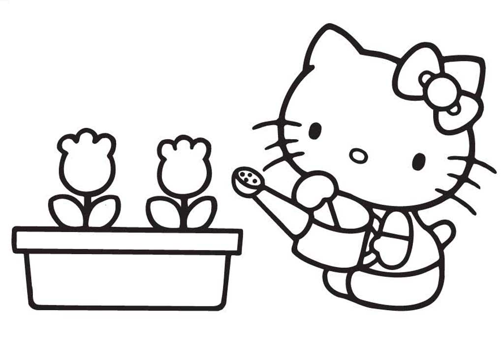 Хелло Китти поливает цветы