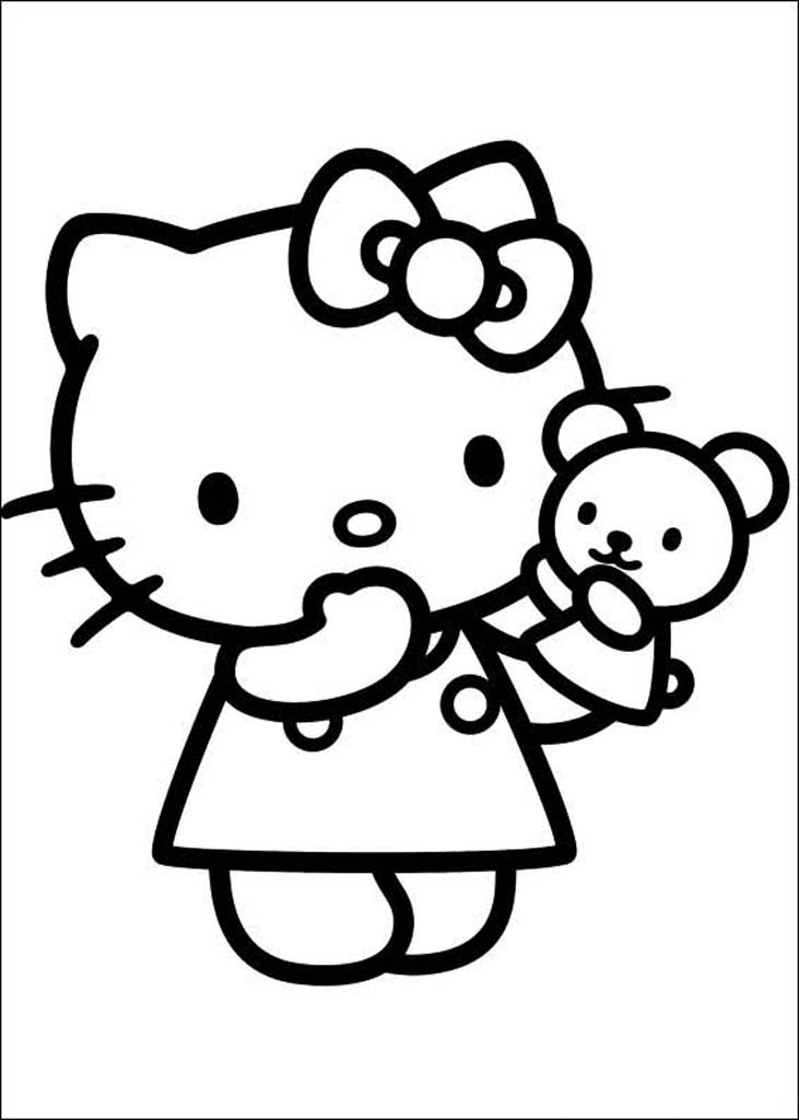 Милая Хелло Китти держит мишку в руке