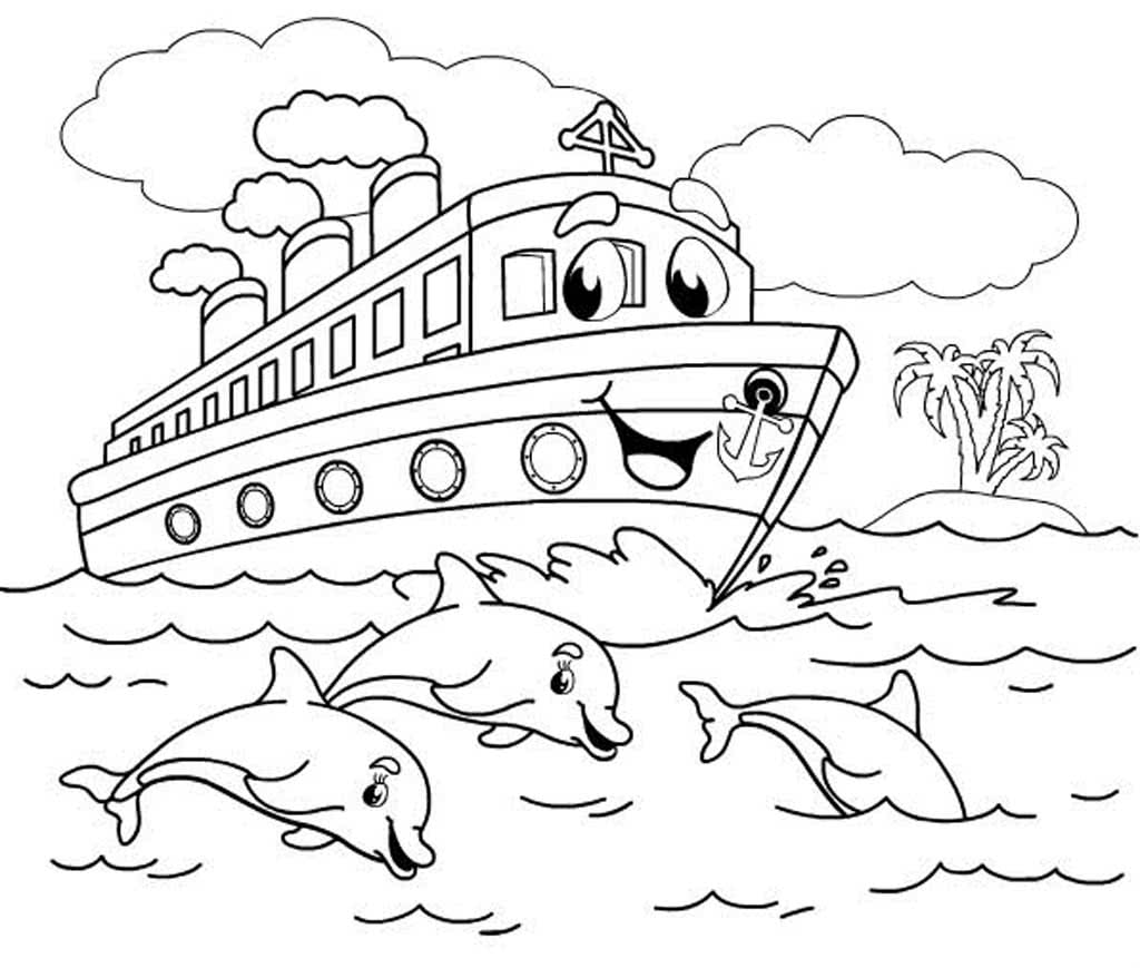 Улыбающийся пароход с дельфинами