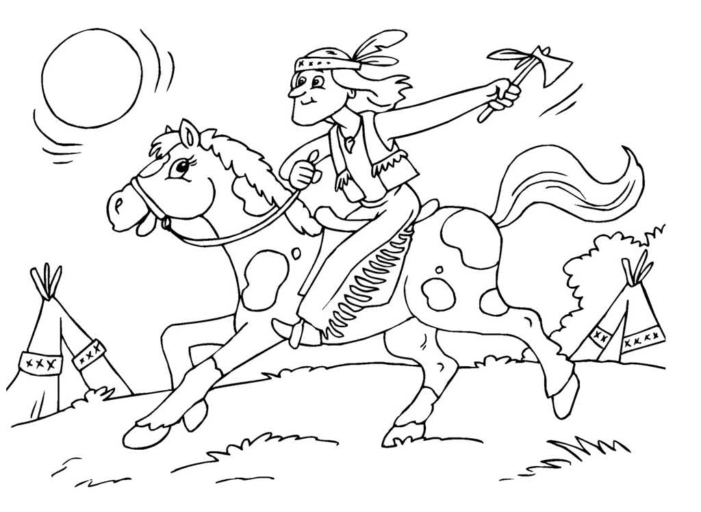 Индеец скачет на пятнистой лошади
