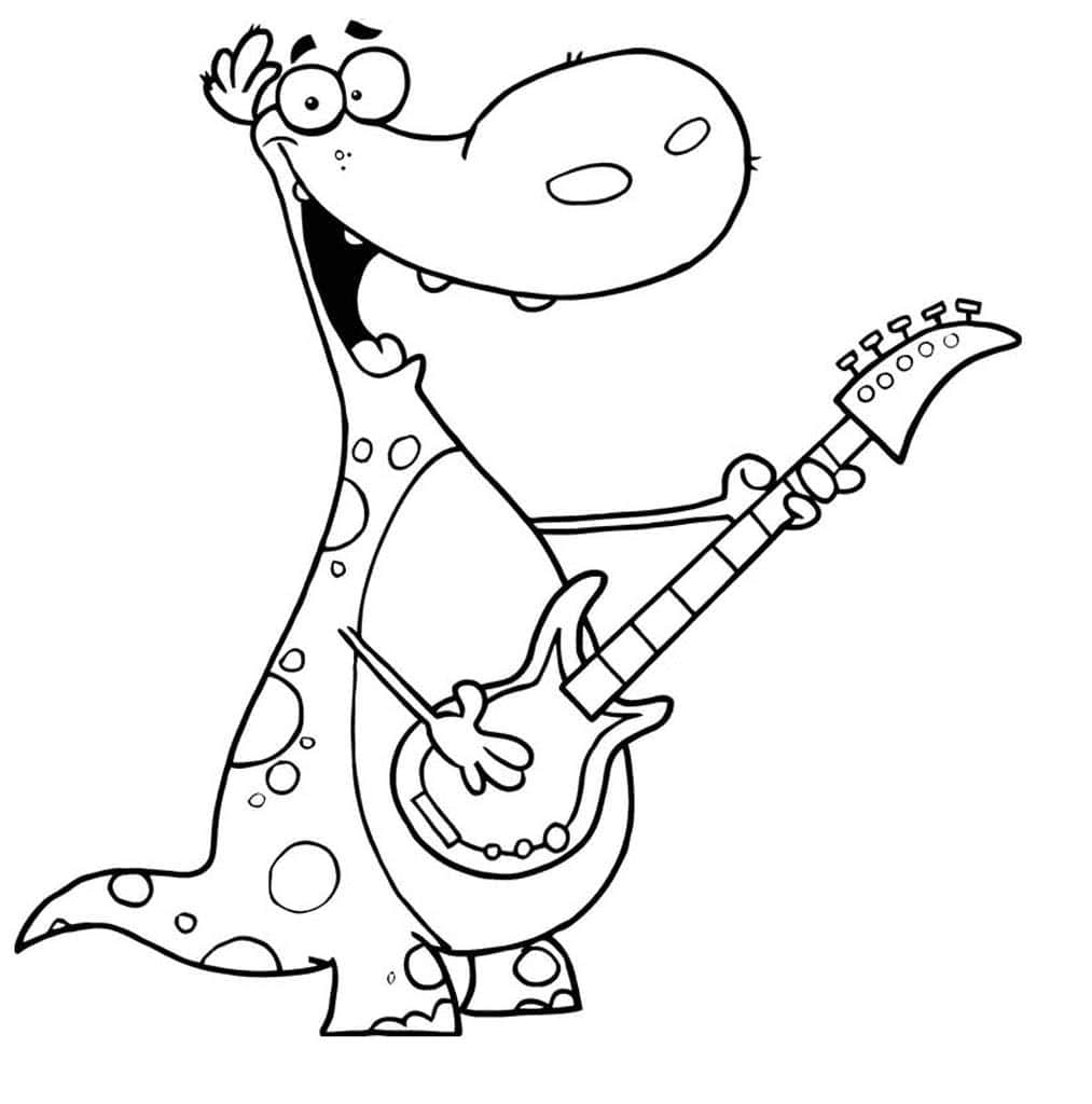 Веселый дракончик играет на бас гитаре