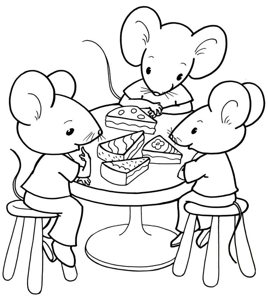 Три мышонка за столом делят торт