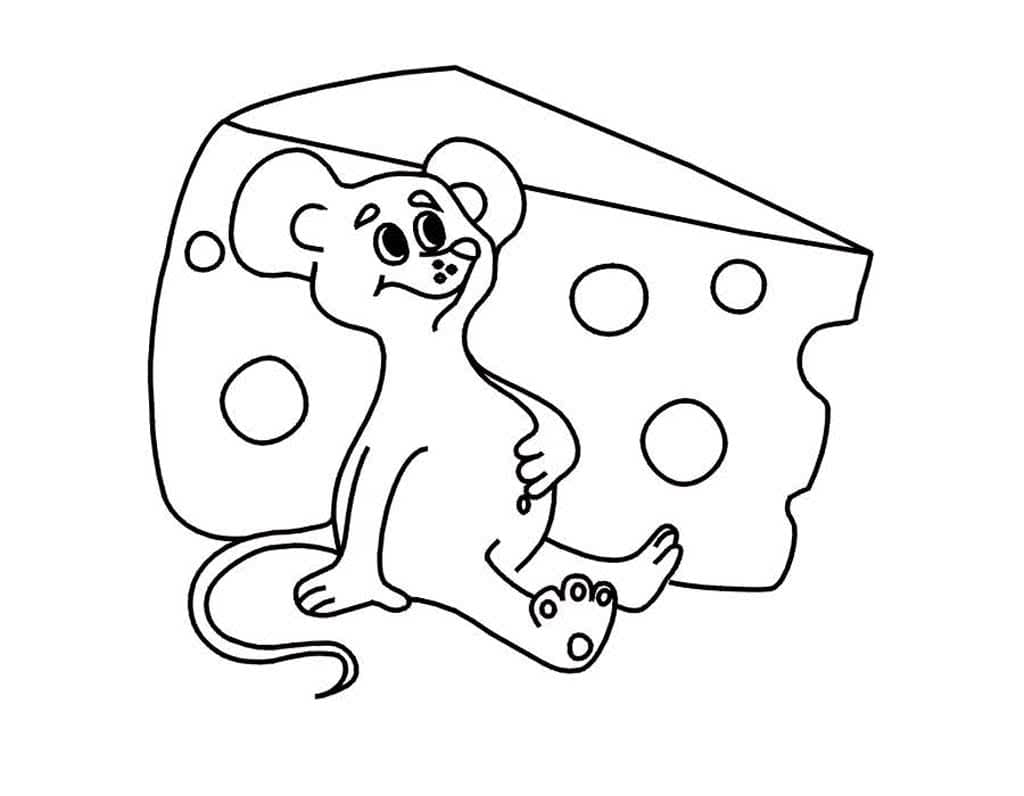 Раскраска мышь с сыром