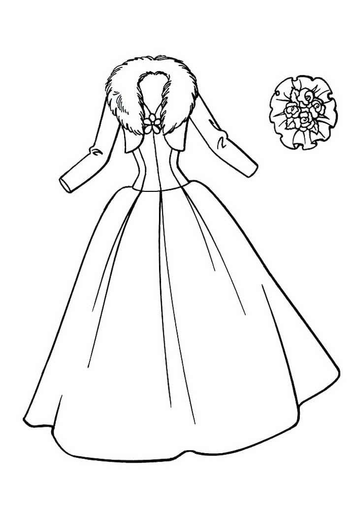 Платье с меховой накидкой и цветами