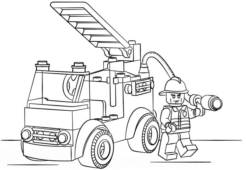 Пожарная машина и спасатель с огнетушителем лего
