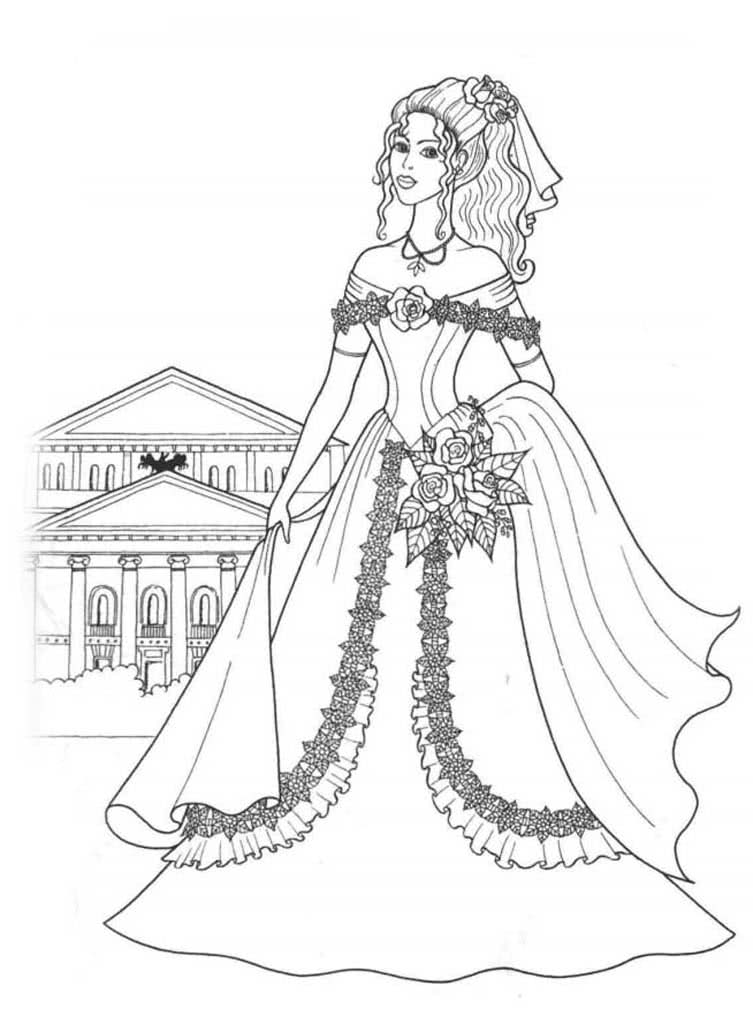 Принцесса в красивом платье у дворца