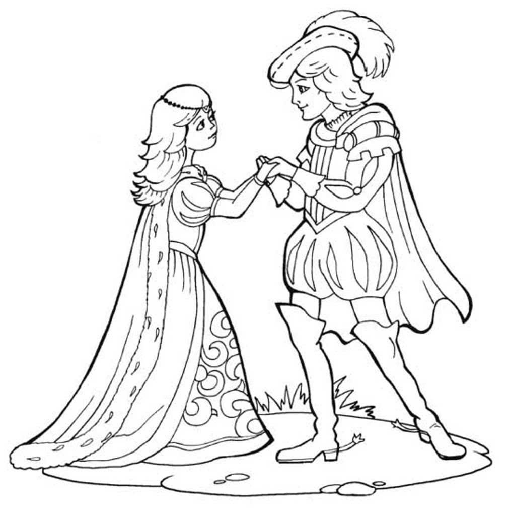 Раскраски и сказка с принцем и принцессой