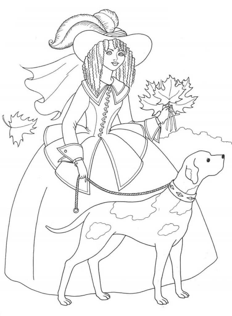 Принцесса с кленовыми листочками и собакой
