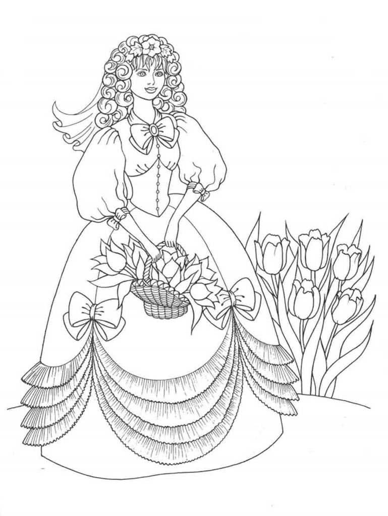 Принцесса с корзиной тюльпанов