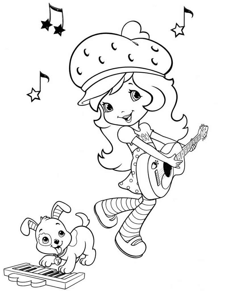 Шарлота Земляничка с щенком играет на гитаре