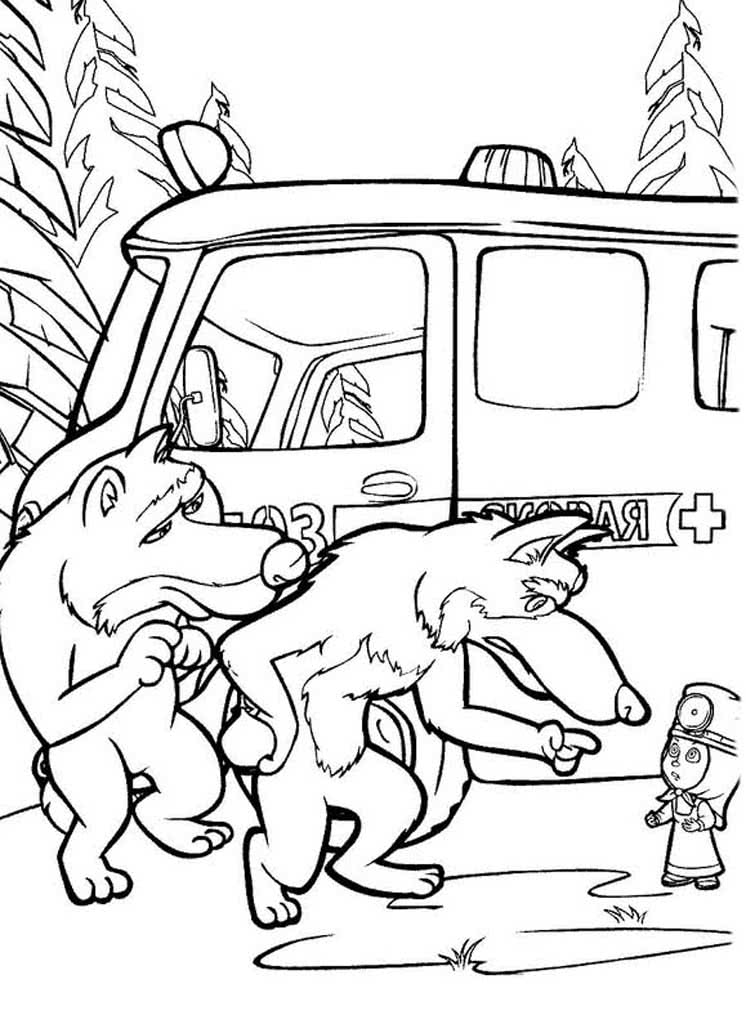 Два волка и Маша у машины скорой помощи