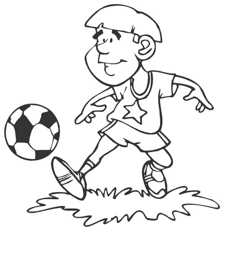 Мальчик футболке со звездой играет в мяч