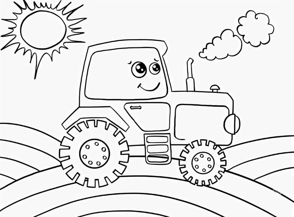 Детский трактор с глазками на поле