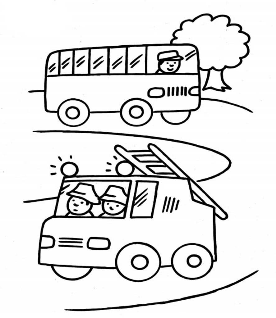 Пожарная машина и автобус