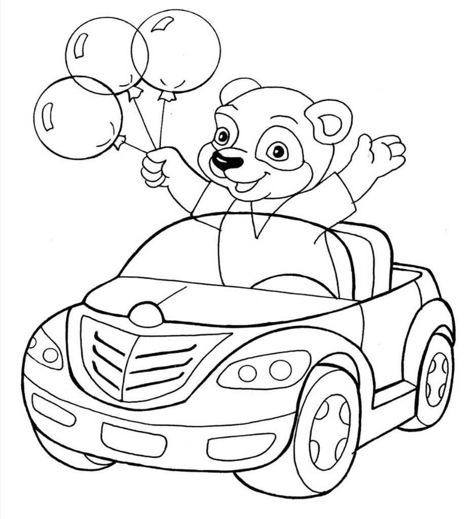 Мишка с воздушными шариками в машине