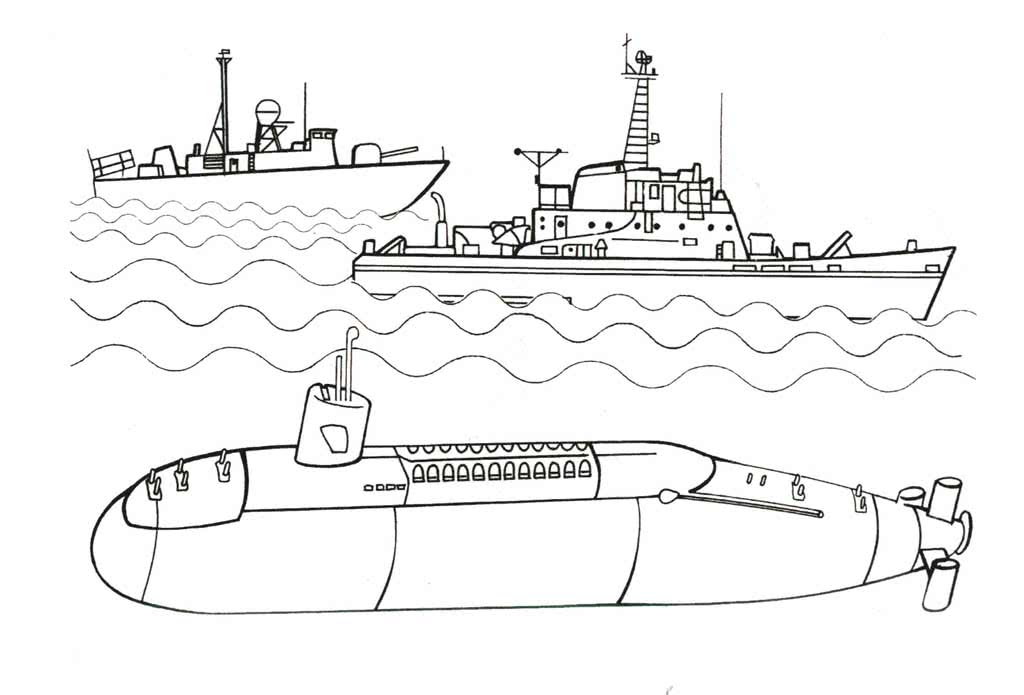 Подводная лодка и два корабля