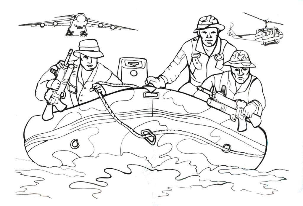 Солдаты в шлюпке и два и авиационная техника