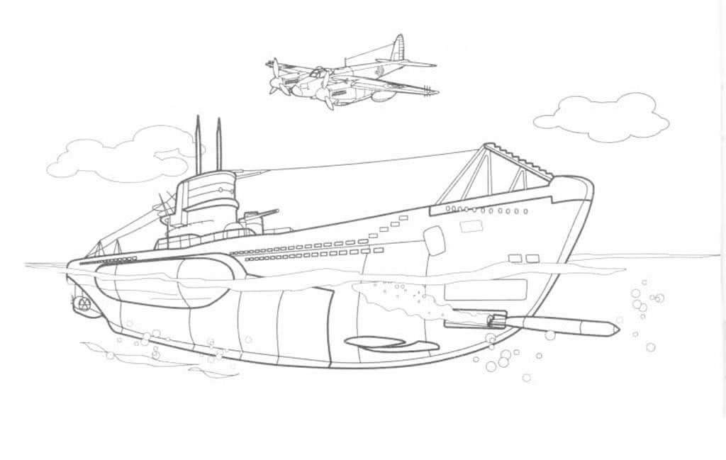 Подводная лодка и самолет