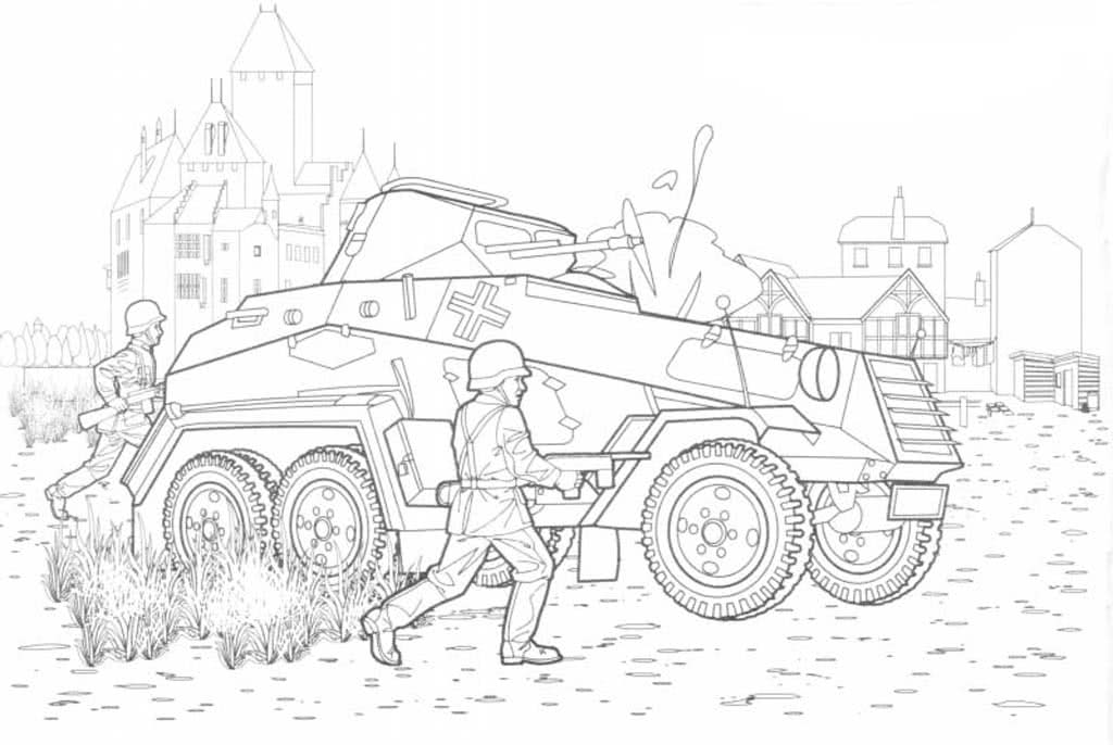 Германский танк с солдатами осаждает город