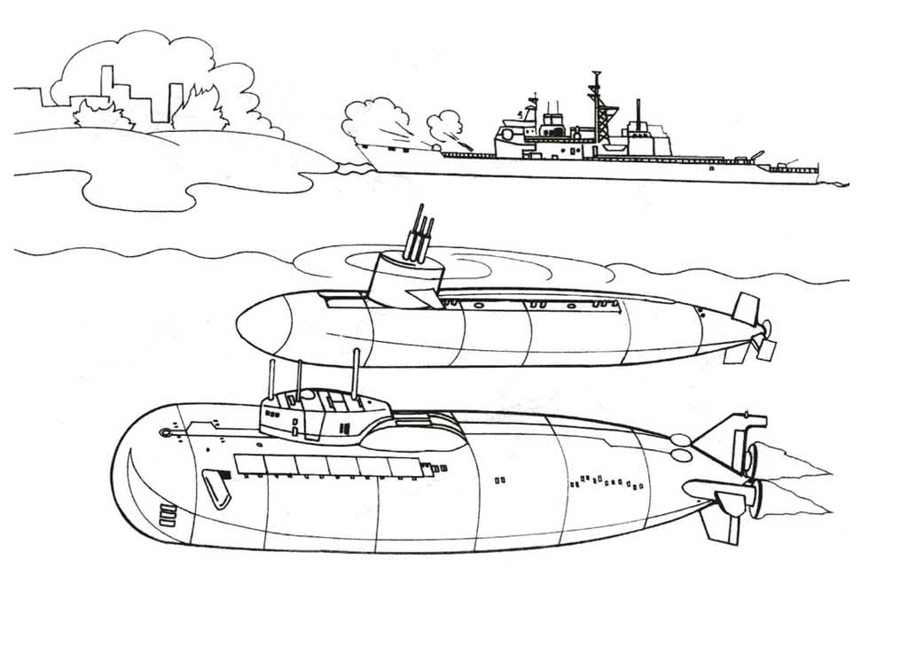 Две подводные лодки и атакующий корабль