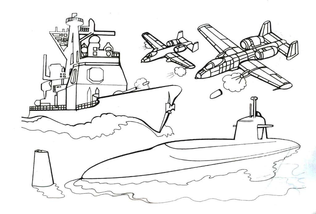 авианосец подводная лодка и два военных самолета