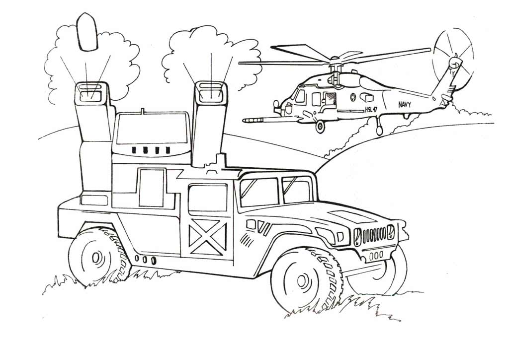 Военная машина и вертолет
