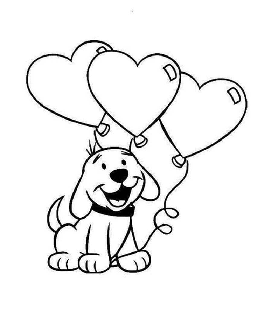 Веселый щенок с шариками сердечками
