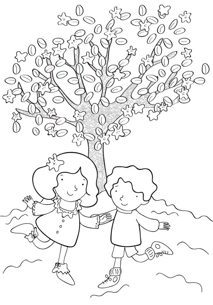 Мальчик и девочка у цветущего дерева
