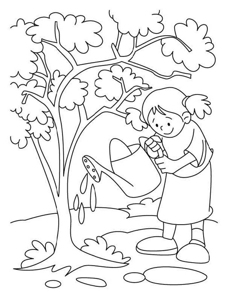 Девочка поливает дерево