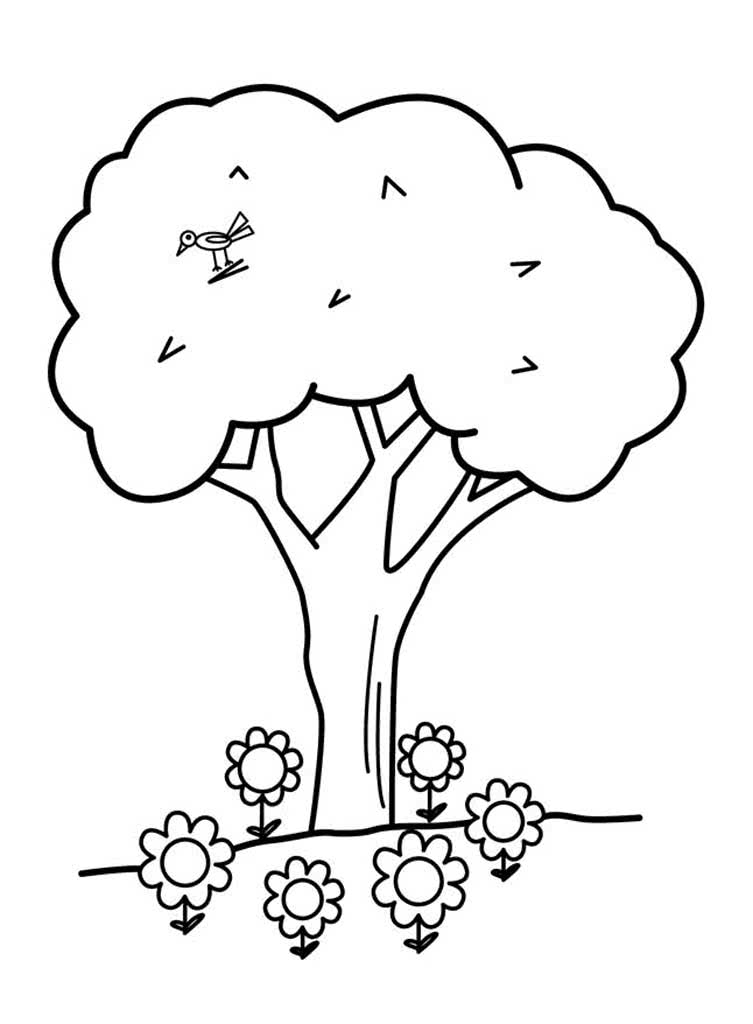 Дерево с цветами и птичкой